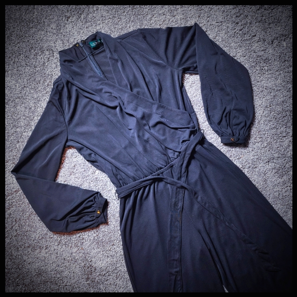 Lauren Ralph Lauren Long Sleeve Black V- Neck Jumpsuit